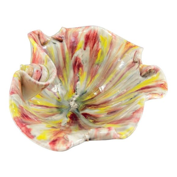 Mid Century Italian Pottery Splatter Glaze Bowl Dish Large Snail Shell Design - Picture 2 of 16